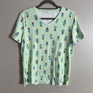 Kim Rogers Size Small Cactus Print Mint Green V-Neck T-Shirt